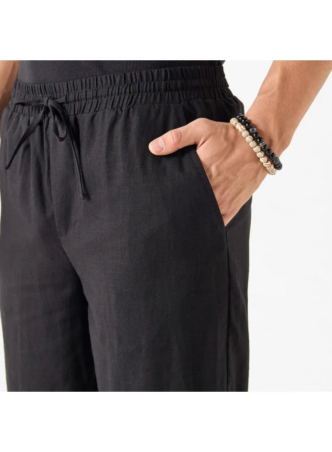 Iconic Iconic Solid Linen Blend Shorts with Pockets