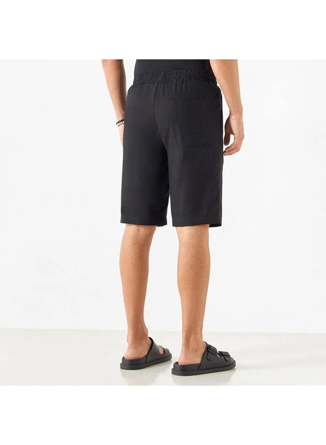 Iconic Iconic Solid Linen Blend Shorts with Pockets