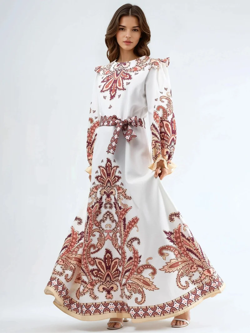 جينيفر Paisley Print Maxi Dress with Tie Detail