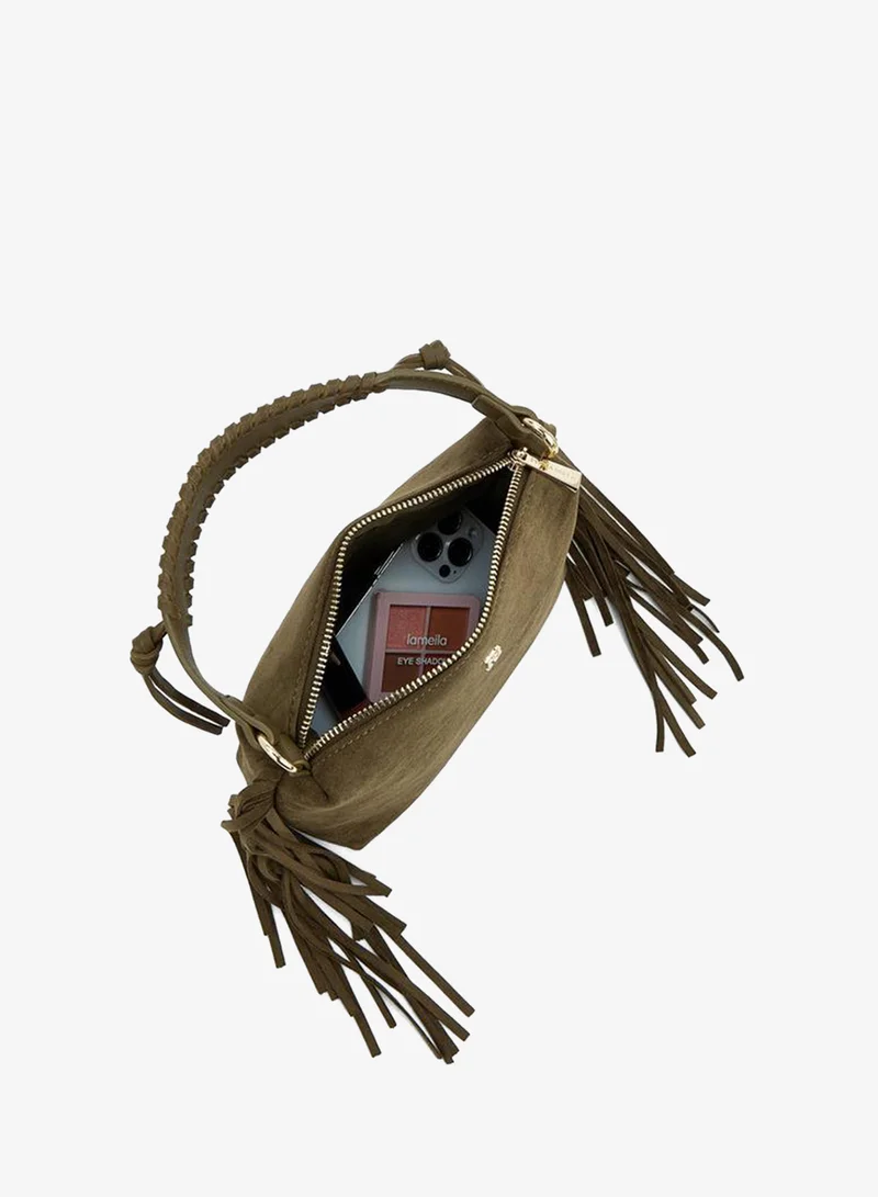Flora Bella By Shoexpress Olive Tassel Accent Crossbody Bag With Detachable Strap for Women | Best Price UAE