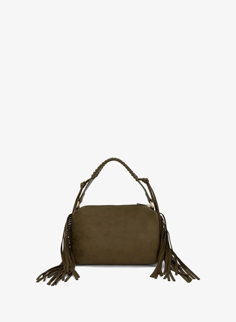 Flora Bella By Shoexpress Olive Tassel Accent Crossbody Bag With Detachable Strap for Women | Best Price UAE