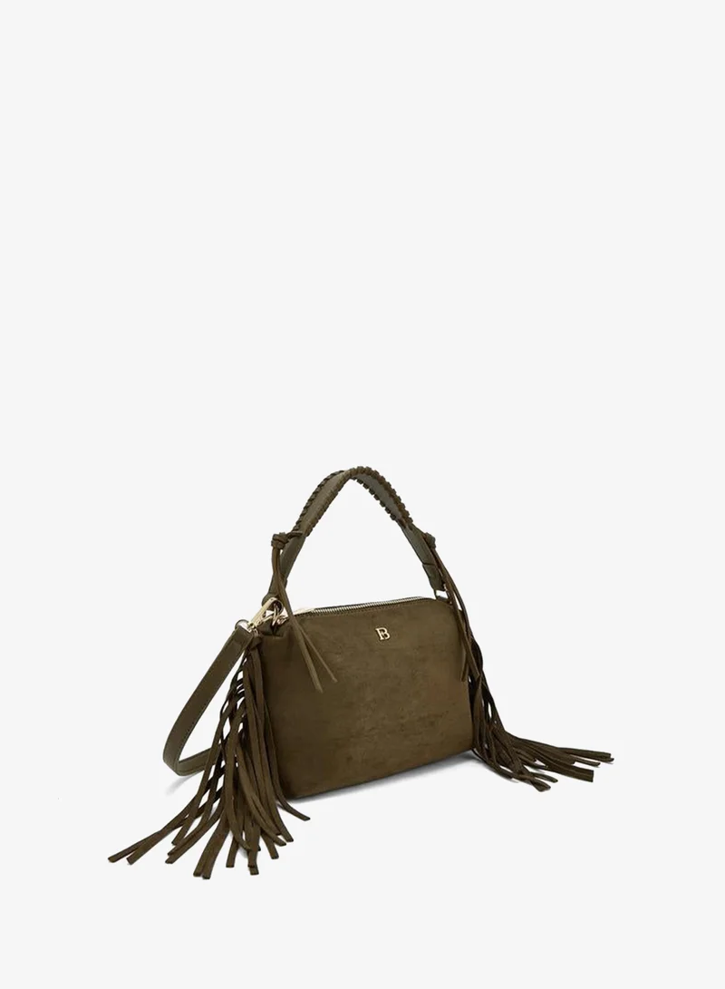 Flora Bella By Shoexpress Olive Tassel Accent Crossbody Bag With Detachable Strap for Women | Best Price UAE