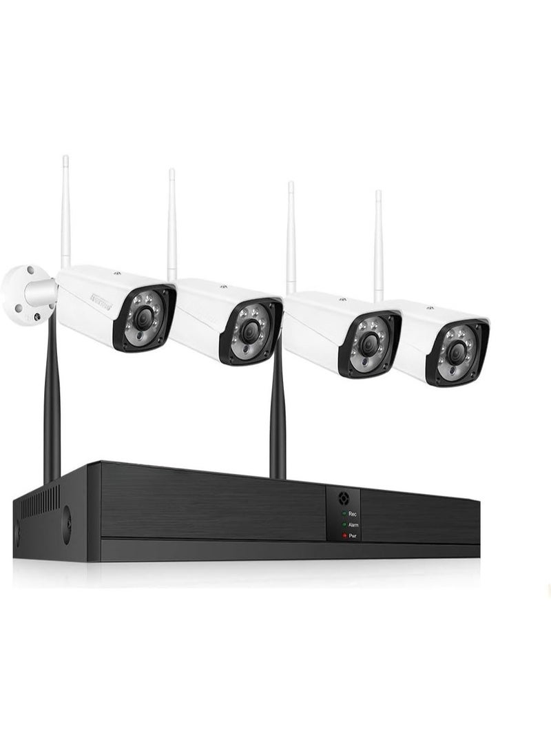 Smart Wireless Security Camera System 720P 1MP – 4-Channel DVR Kit with Face Detection, Intrusion Alert, Line Crossing, Mobile & PC Remote View – 4 Cameras Set - Image 1