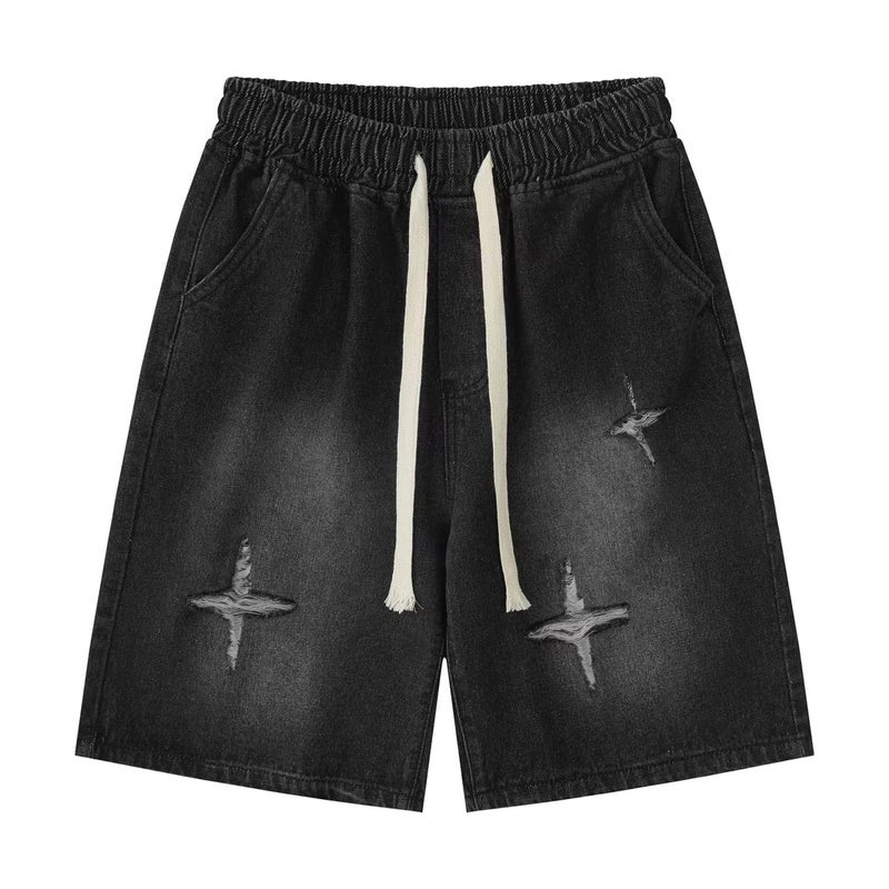 POHADON Y2K Blue Denim Shorts Summer Casual Loose Straight Leg Unisex Baggy Jeans Shorts Jorts Grunge Harajuku Streetwear (Black,2XL) - Image 4