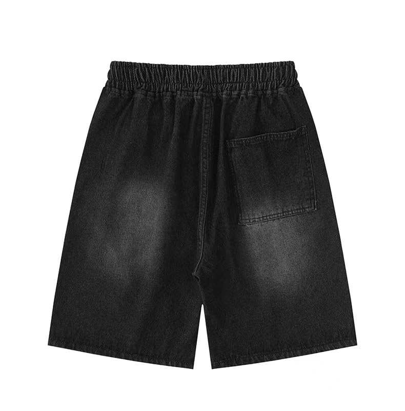 POHADON Y2K Blue Denim Shorts Summer Casual Loose Straight Leg Unisex Baggy Jeans Shorts Jorts Grunge Harajuku Streetwear (Black,2XL) - Image 5