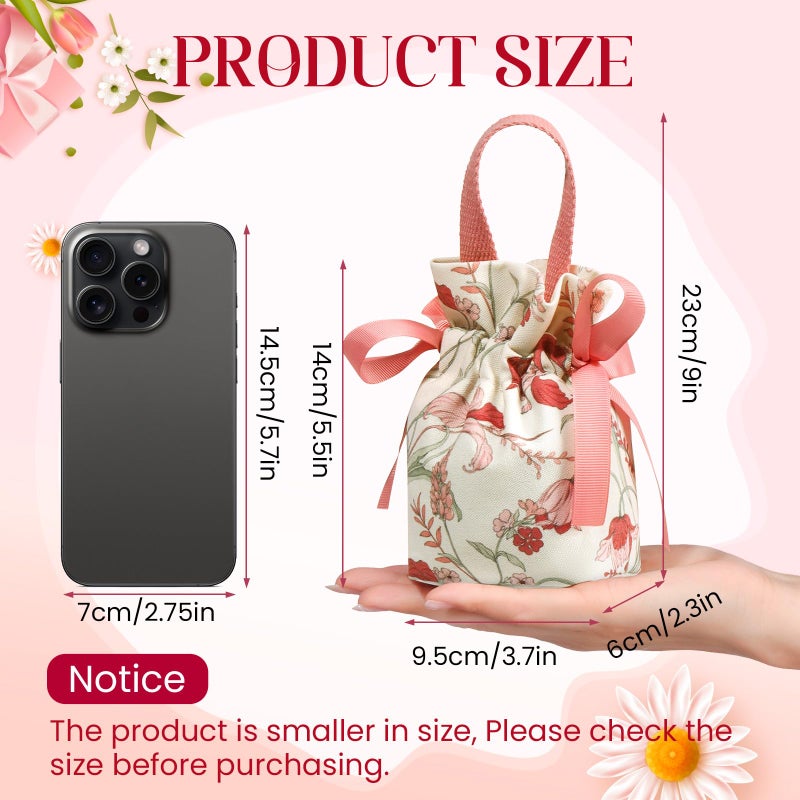 Liobelon 8 Pieces Floral Mini Gift Bags with Handles 14x9.5x6cm/5.5x3.7x2.3inch Canvas Small Candy Bag Tea Party Favor Bags for Party, Wedding, Bridal Shower, Valentine's Day, Mother's Day - Image 3