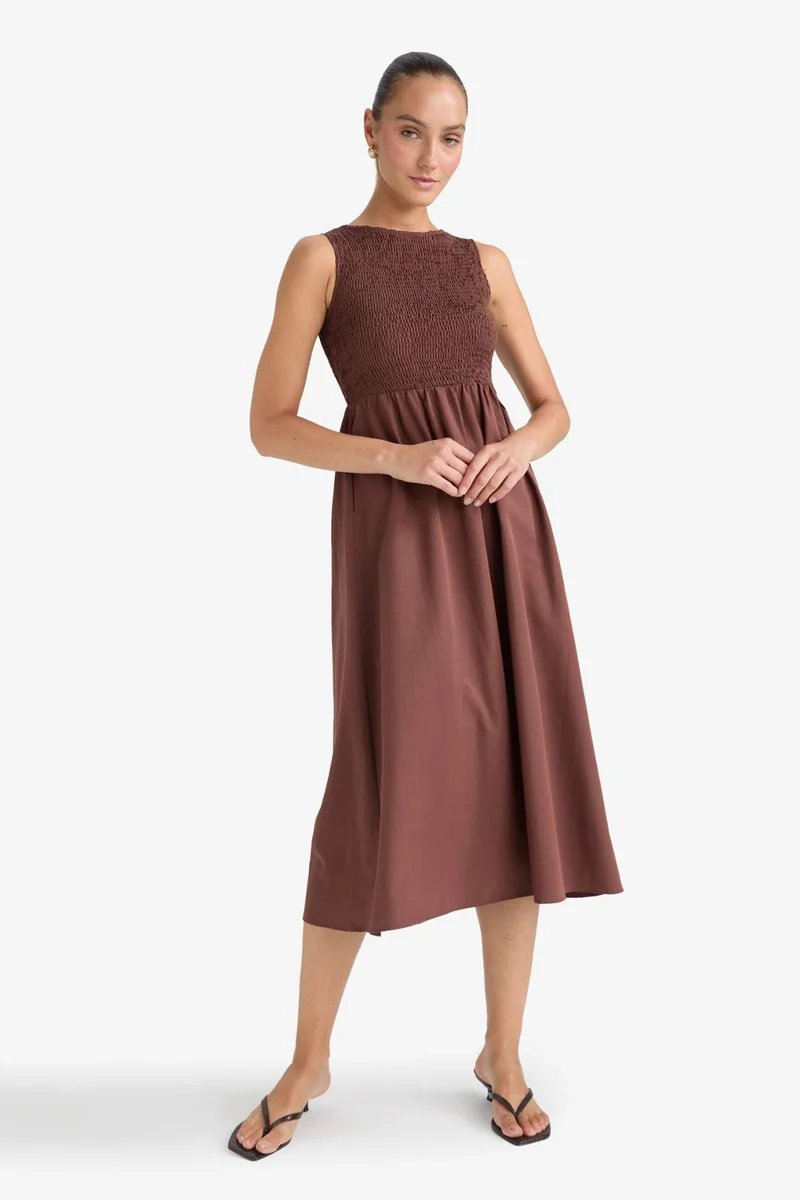 ديفاكتو Crew Neck Terry Cotton Sleeveless Midi Dress