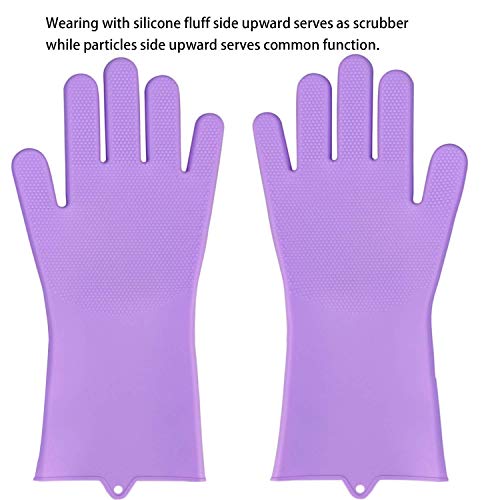 LEOPAX Heavy Duty Magic Silicone Washing Hand Gloves, Scrub Cleaning Gloves with Scrubber for Dishwashing and Pet Grooming, Latex Free (Purple, 1 Pair) - Image 2