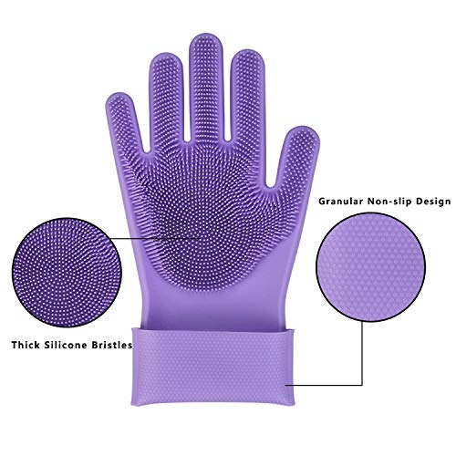 LEOPAX Heavy Duty Magic Silicone Washing Hand Gloves, Scrub Cleaning Gloves with Scrubber for Dishwashing and Pet Grooming, Latex Free (Purple, 1 Pair) - Image 3