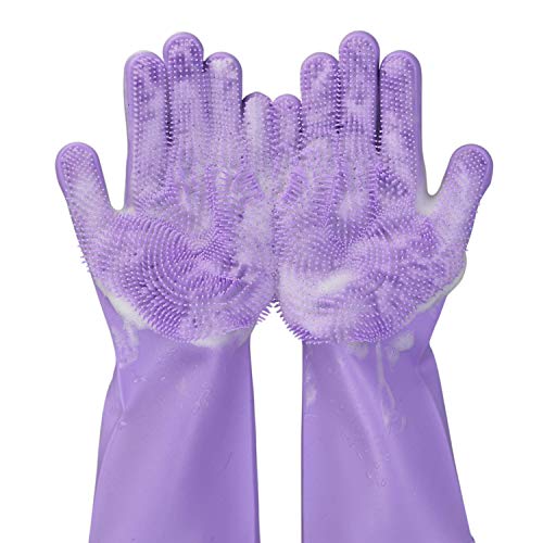 LEOPAX Heavy Duty Magic Silicone Washing Hand Gloves, Scrub Cleaning Gloves with Scrubber for Dishwashing and Pet Grooming, Latex Free (Purple, 1 Pair) - Image 4