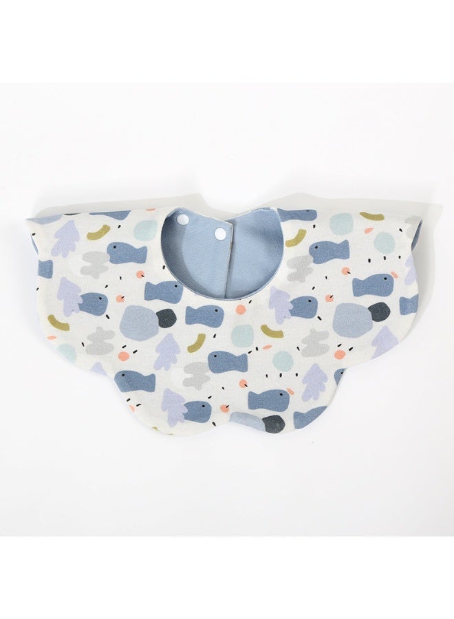 Baby Petal-Shaped Bib Reversible Design Cotton Baby Bibs Feeding Bib Whale Print Bib - Image 1