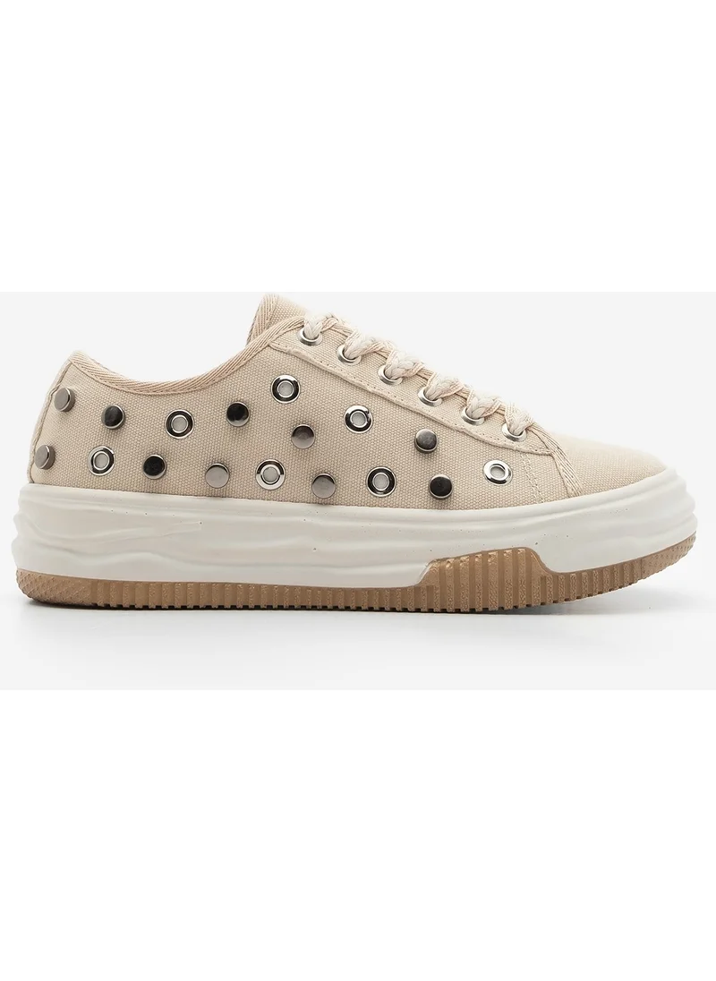 MARJIN Women's Sneaker Trocki Studded Lace-Up Linen Sneakers Viben