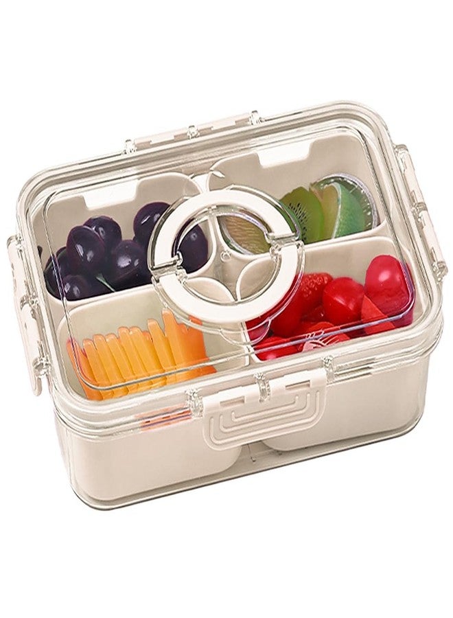 Wnddle Small Snackle Box Container with Lid, 4 Compartment Travel Snack Container with Handle, Divided Serving Tray with Lid, Portable Snack Box for Candy, Fruits, Nuts, Snacks, Veggies - Image 1