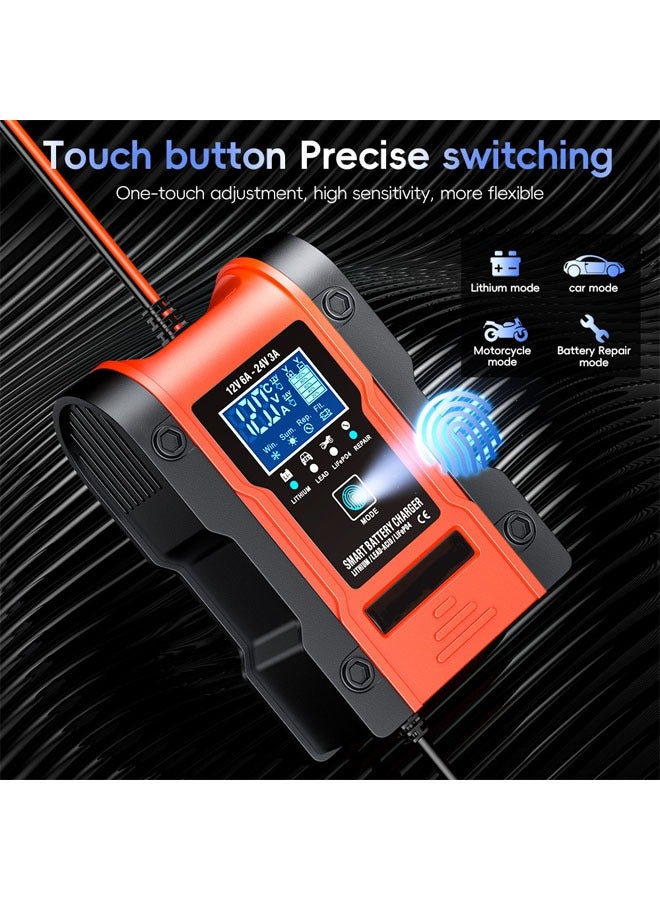 AL RAID Car Battery Charger, Lithium Battery Charger, 12V/12A 24V/6A Intelligent Automatic Battery Charger/Maintainer with Pulse Repair Function for Lithium/Lead-Acid/LiFePO4 Batteries - Image 4