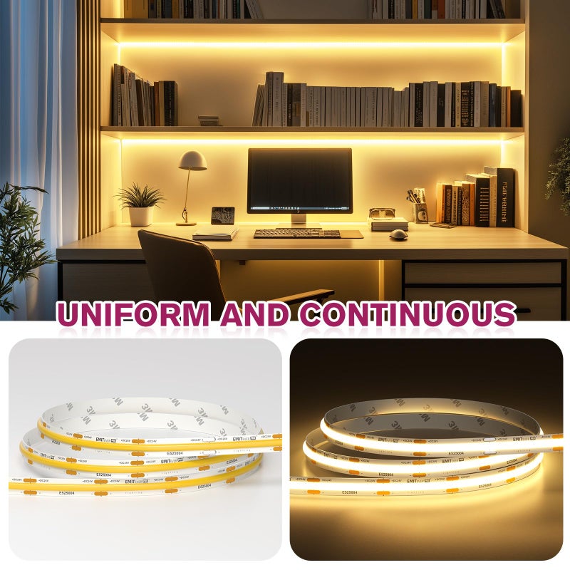 EMITEVER COB LED Strip Lights Warm White, 3000K Tape Light Premium High Density, DC 24V, 360+Lumens/ft, 5120LEDs/Spool, Ra 90+, 32.8ft/10m, UL Listed 5 Year After-Service(Power Supply Sold Separately) - Image 5