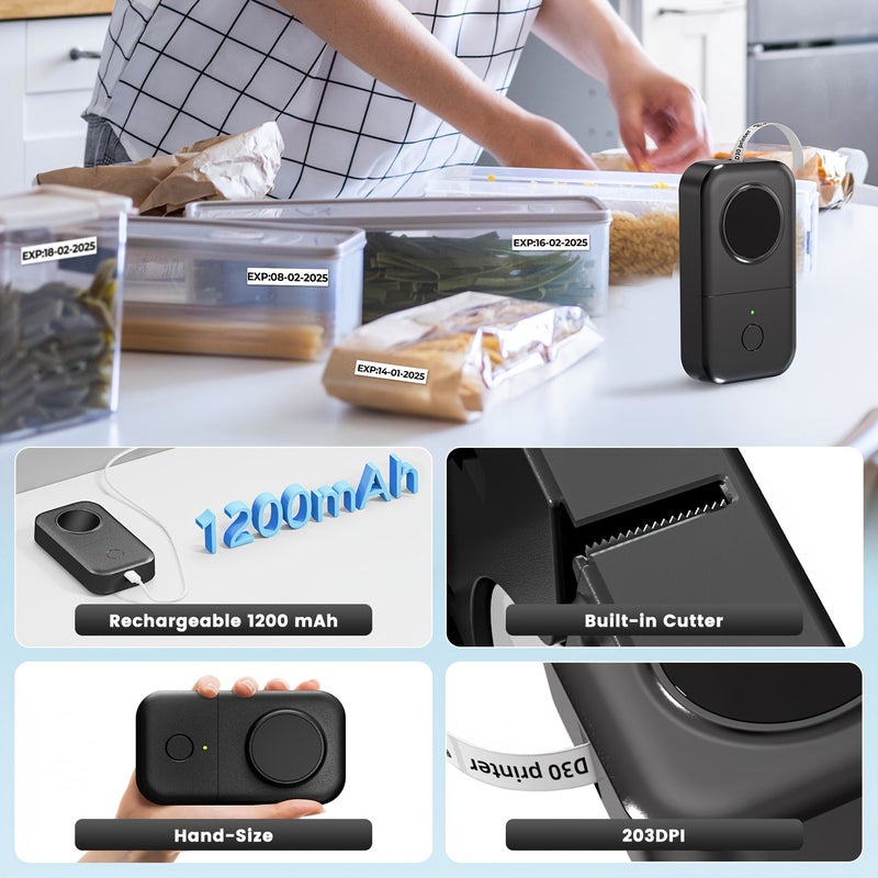 Portable Wireless Label Maker Thermal Printer With App USB Rechargeable High Clarity Compatible With Smartphones And Tablets For Thermal Label Tapes No Ink Required Black - Image 4