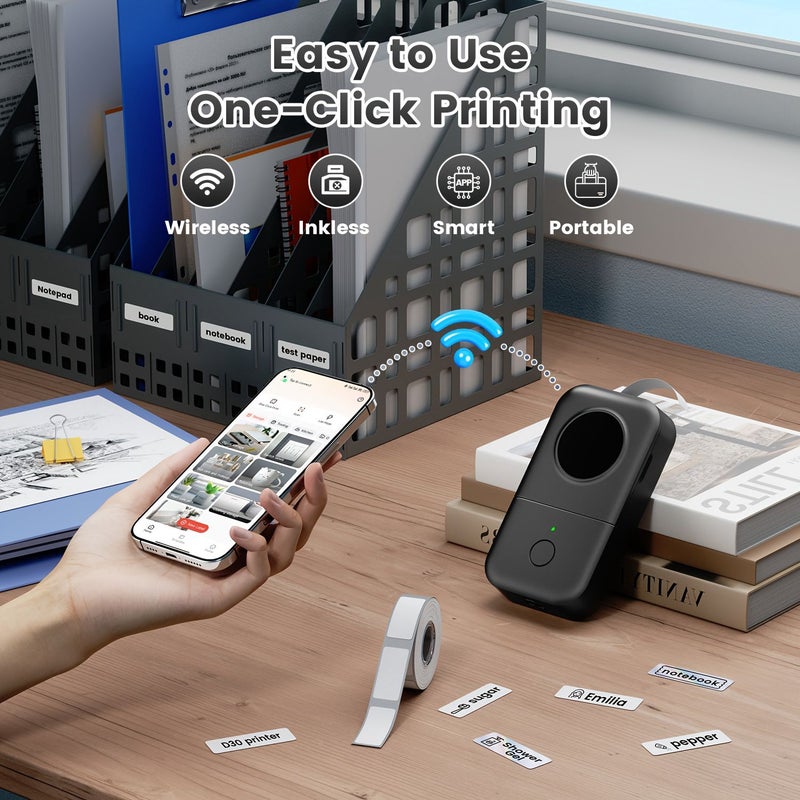 Portable Wireless Label Maker Thermal Printer With App USB Rechargeable High Clarity Compatible With Smartphones And Tablets For Thermal Label Tapes No Ink Required Black - Image 5