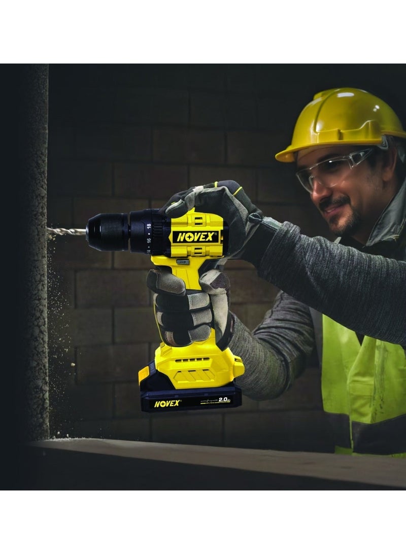 نوفيكس مثقاب NOVEX اللاسلكي بدون فرشاة بقدرة 20 فولت – عزم دوران قوي 65 نيوتن متر  ارتقِ بكفاءة عملك مع مثقاب NOVEX بقدرة 20 فولت المزود بمحرك بدون فرشاة، والمصمم لتوفير عزم هائل يصل إلى 65 نيوتن متر لإنجاز مهام الحفر والربط الثقيلة والأعمال الاحترافية. الخيار المثالي للمقاولين والفنيين وهواة الـDIY الذين يبحثون عن القوة والاعتمادية. - Image 4