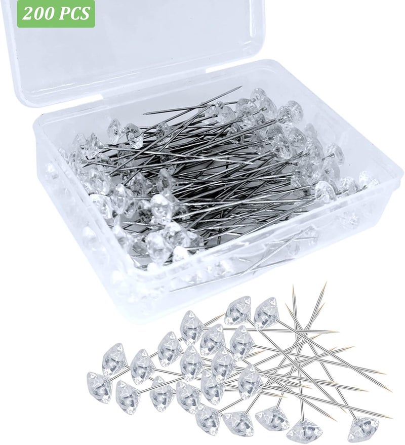 Sunenlyst 200PCS Corsage Boutonniere Pins, Sewing Corsages Flower Pins, Long 2inch Floral Diamond Rhinestones Pins, Straight Head Pins for Wedding, Jewelry DIY Decoration, Quilting and Craft by - Image 1