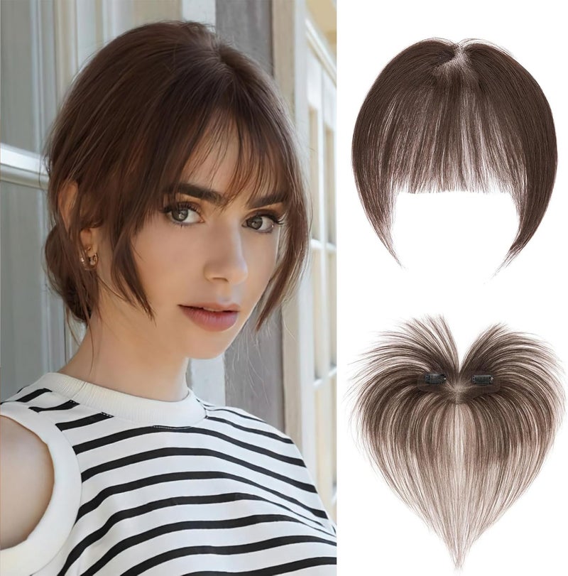MYLADY Human Hair Bangs Fringe Clip for Women Air Bangs 100 Real Hair Fringe Clip in Hairpieces for Thinning Sides Temples Daily Wear 2 Dark Brown