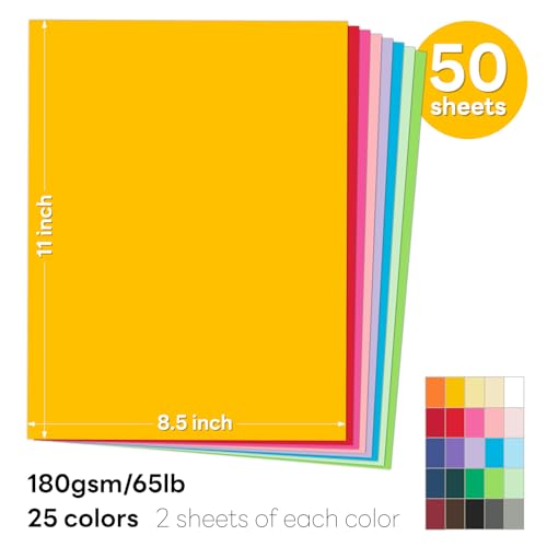 Goefun 50 Sheets Colored Paper 85 x 11 Assorted Goefun Colored Cardstock 25 Colors 65lb Multicolor Construction Paper for Crafts Scrapbooking - Image 3