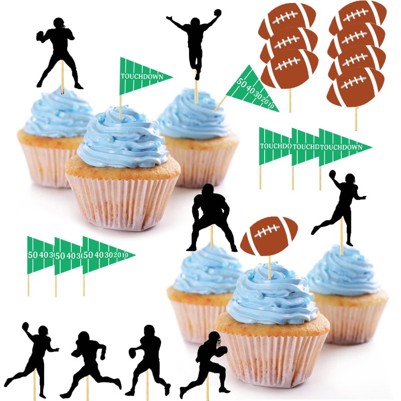 MIMURHYL America Football Cupcake Toppers Sports Party Decorations 24pcs Superbo Rugby Cupcake Toppers for boys birthday - Image 1
