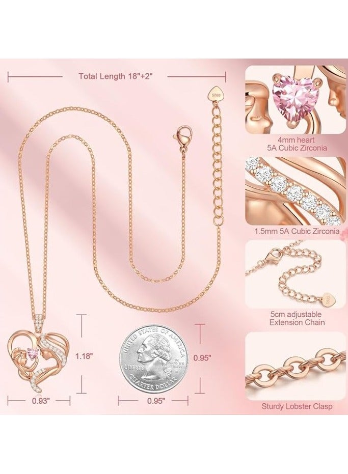 زيفيل الأم والطفل الحب القلب قلادة قلادة، هدية عيد الأم، 925 الفضة الاسترليني ارتفع الذهب قلادة جوهرة للنساء، عيد الأم عيد الحب، الذكرى السنوية، عيد ميلاد، هدايا المجوهرات للأم، المرأة، زوجة الجدة... - Image 5