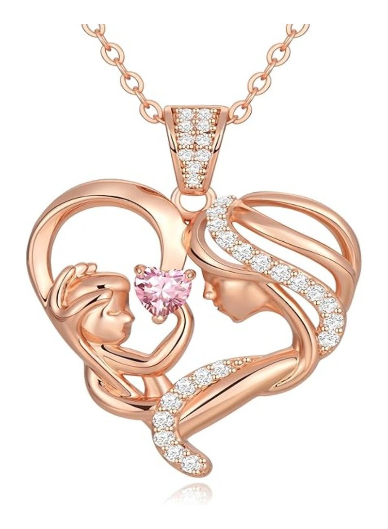 زيفيل الأم والطفل الحب القلب قلادة قلادة، هدية عيد الأم، 925 الفضة الاسترليني ارتفع الذهب قلادة جوهرة للنساء، عيد الأم عيد الحب، الذكرى السنوية، عيد ميلاد، هدايا المجوهرات للأم، المرأة، زوجة الجدة... - Image 1