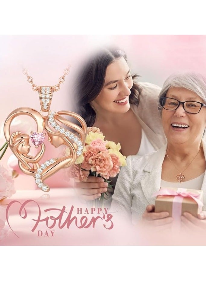 زيفيل الأم والطفل الحب القلب قلادة قلادة، هدية عيد الأم، 925 الفضة الاسترليني ارتفع الذهب قلادة جوهرة للنساء، عيد الأم عيد الحب، الذكرى السنوية، عيد ميلاد، هدايا المجوهرات للأم، المرأة، زوجة الجدة... - Image 4