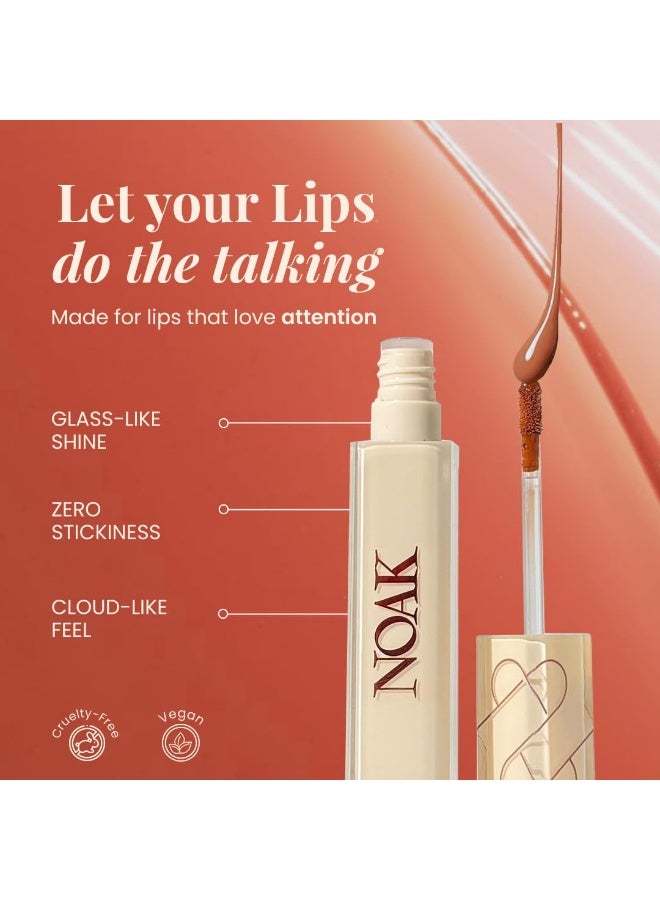 Noak ملمع الشفاه "نوك غلاس شاين" (Noak Glass Shine) للنساء | تركيبة مرطبة وغير لزجة | لمسة نهائية شديدة اللمعان تشبه الزجاج | راحة وتغذية تدوم طويلاً | 2 مل (درجة Caramel Kiss) - Image 4