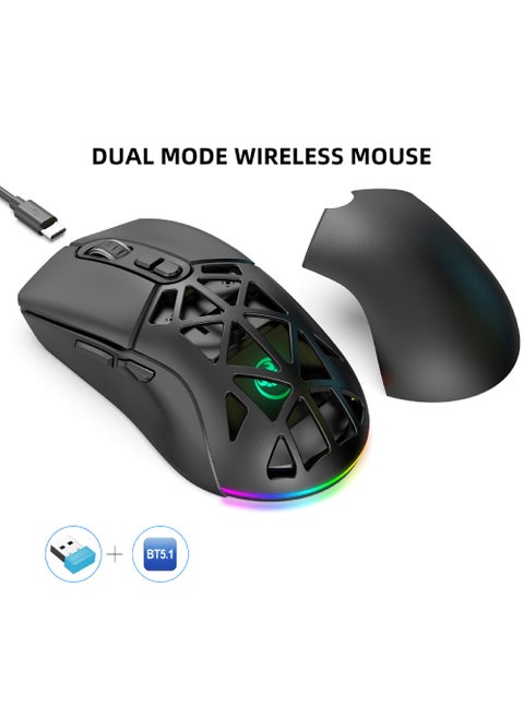 Wireless Gaming Mouse,Tri-Mode Bluetooth/2.4G/Wired Mouse, 6 Buttons with Adjustable 4800 DPI, BT5.1 Rechargeable RGB Backlight Gaming Mice for PC/Mac/Laptop