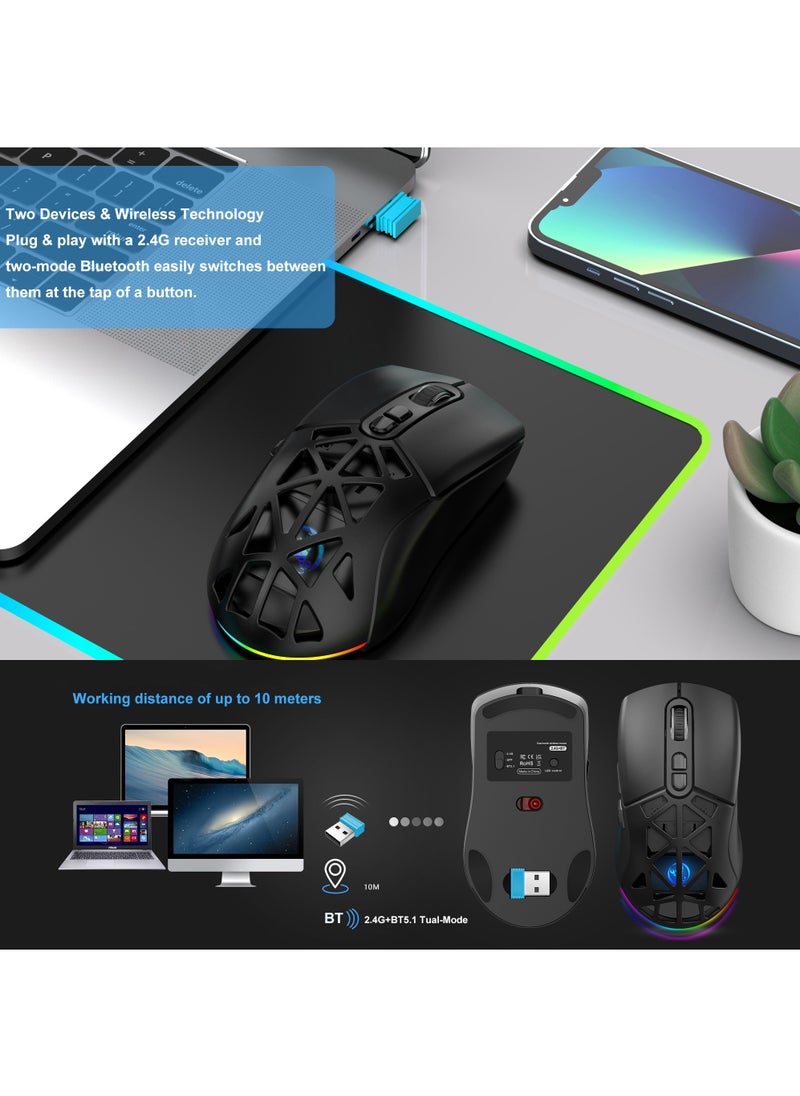 Rock Pow Wireless Gaming Mouse,Tri-Mode Bluetooth/2.4G/Wired Mouse, 6 Buttons with Adjustable 4800 DPI, BT5.1 Rechargeable RGB Backlight Gaming Mice for PC/Mac/Laptop  - Image 5
