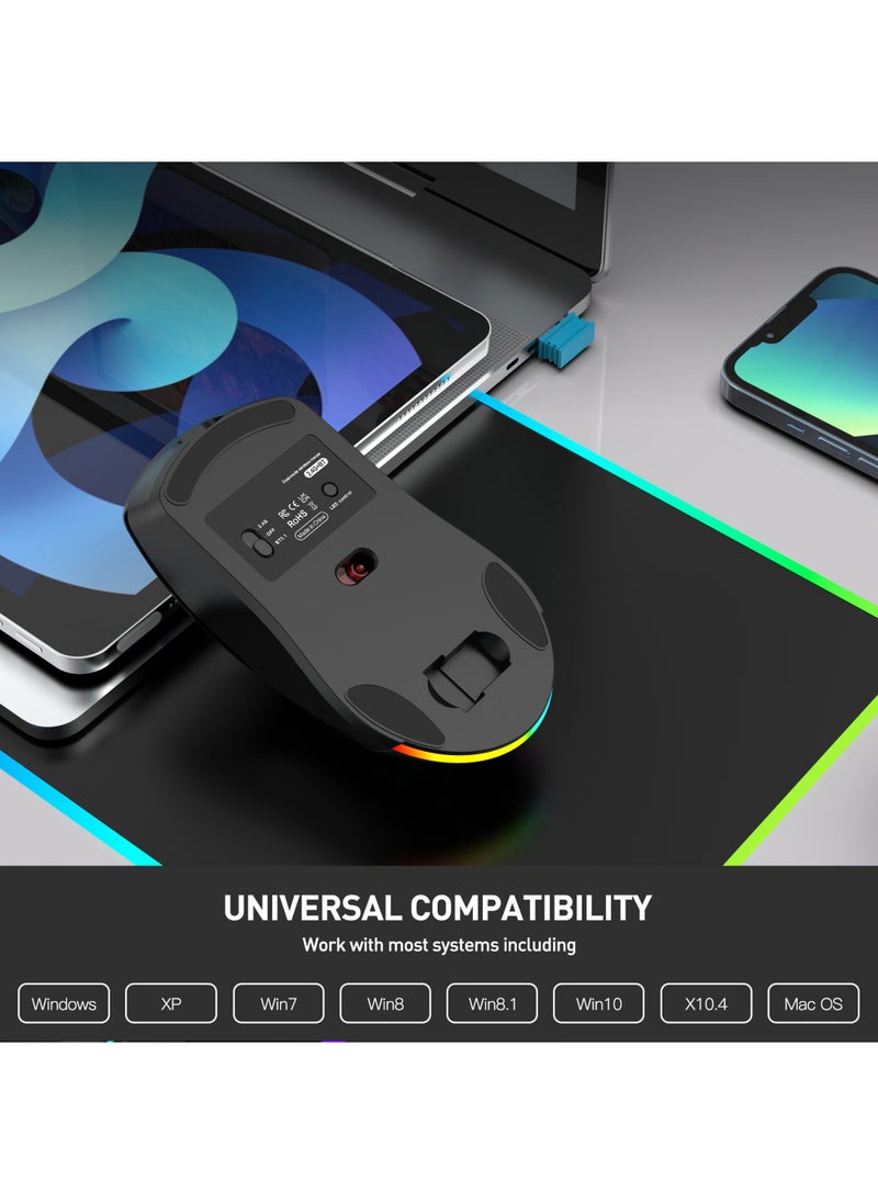 Wireless Gaming Mouse,Tri-Mode Bluetooth/2.4G/Wired Mouse, 6 Buttons with Adjustable 4800 DPI, BT5.1 Rechargeable RGB Backlight Gaming Mice for PC/Mac/Laptop