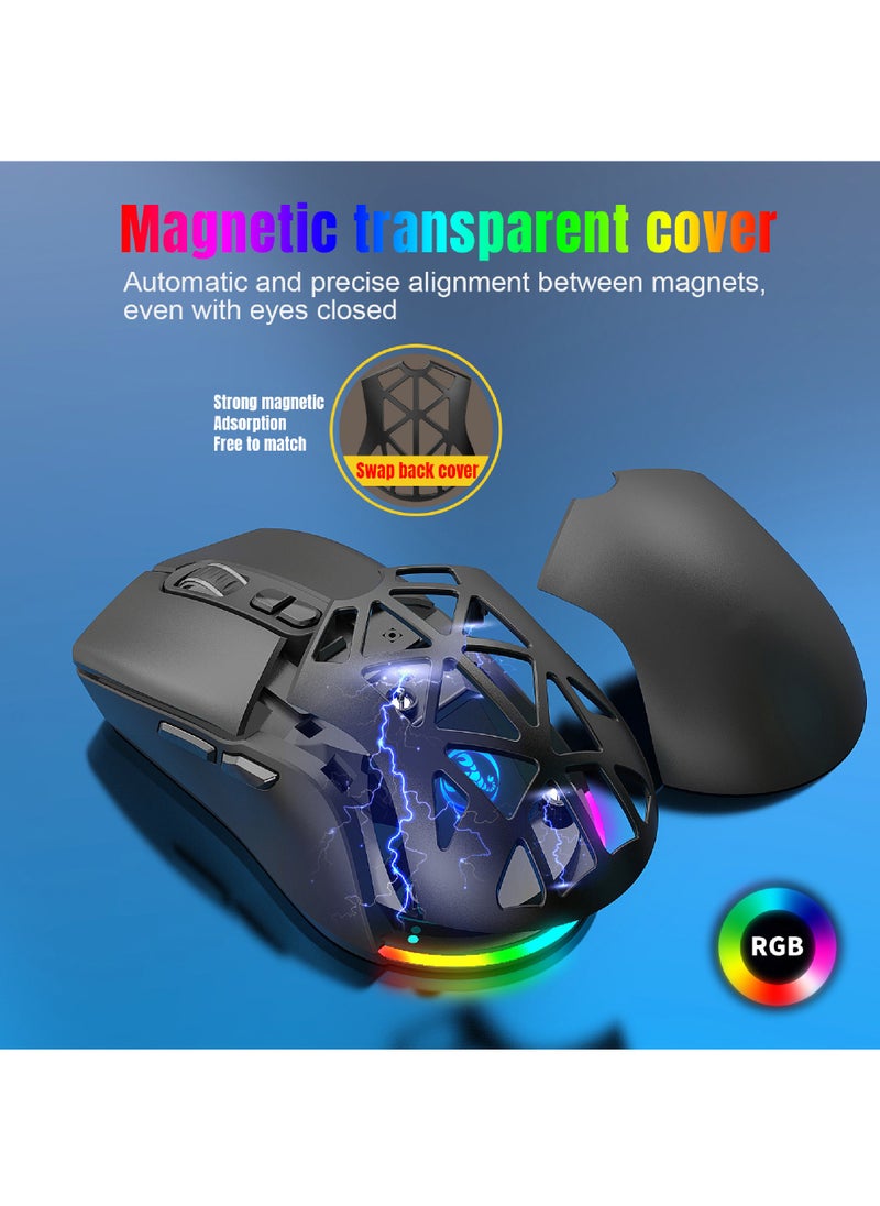 Rock Pow Wireless Gaming Mouse,Tri-Mode Bluetooth/2.4G/Wired Mouse, 6 Buttons with Adjustable 4800 DPI, BT5.1 Rechargeable RGB Backlight Gaming Mice for PC/Mac/Laptop  - Image 4