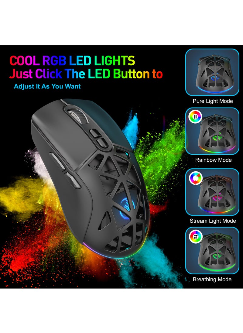 Rock Pow Wireless Gaming Mouse,Tri-Mode Bluetooth/2.4G/Wired Mouse, 6 Buttons with Adjustable 4800 DPI, BT5.1 Rechargeable RGB Backlight Gaming Mice for PC/Mac/Laptop  - Image 3