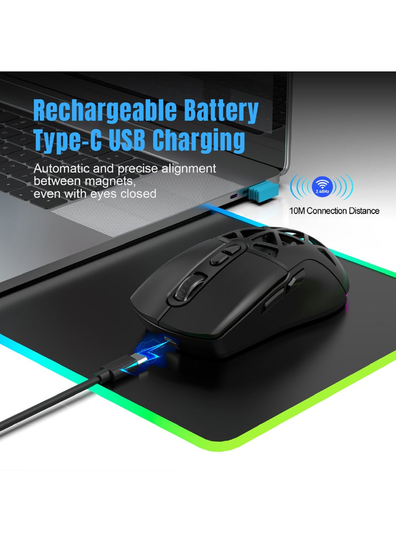 Wireless Gaming Mouse,Tri-Mode Bluetooth/2.4G/Wired Mouse, 6 Buttons with Adjustable 4800 DPI, BT5.1 Rechargeable RGB Backlight Gaming Mice for PC/Mac/Laptop