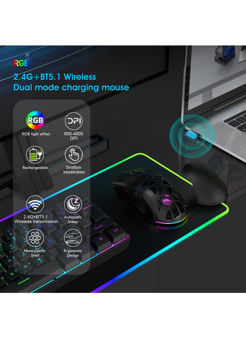 Rock Pow Wireless Gaming Mouse,Tri-Mode Bluetooth/2.4G/Wired Mouse, 6 Buttons with Adjustable 4800 DPI, BT5.1 Rechargeable RGB Backlight Gaming Mice for PC/Mac/Laptop  - Image 2