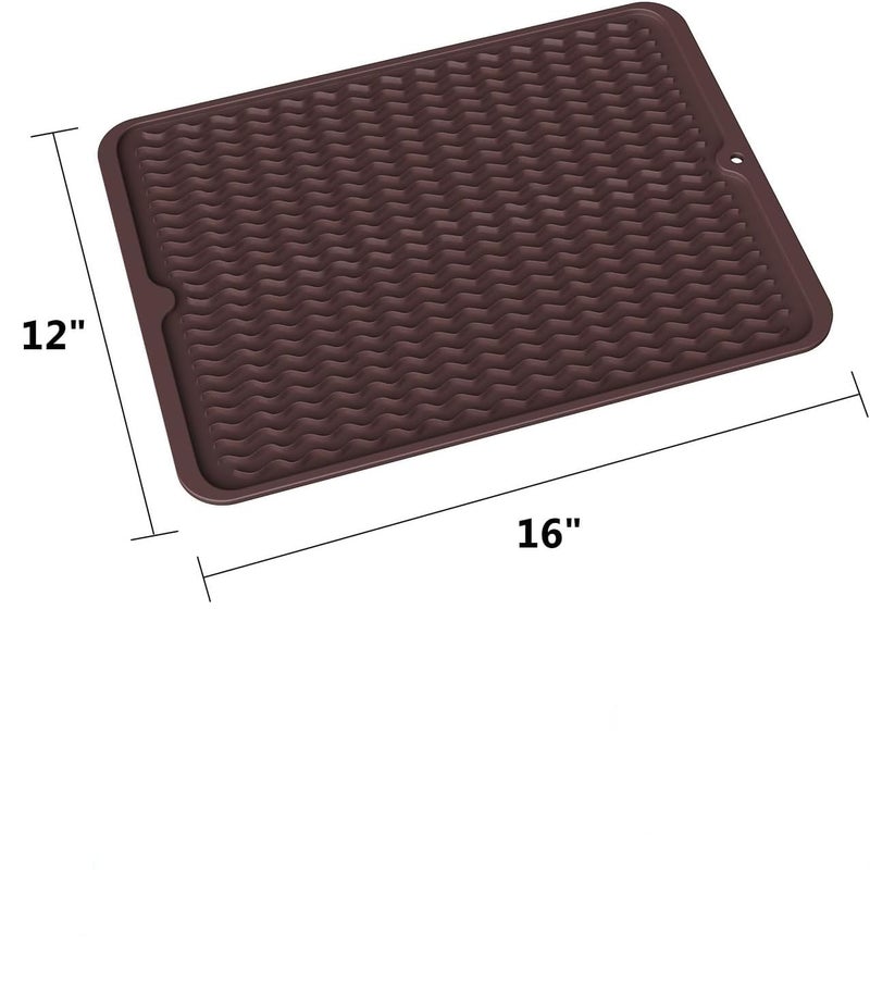 UNIQUE CART Dish Drying Mat for Kitchen Counter Non-Slip, Heat-Resistant Silicone Kitchen Mat for Utensils, Sink,Refrigerator,Drawer Liner | Multi-Purpose Kitchen Drainer Mat-16" x 12" Inch-(Coffee) - Image 3