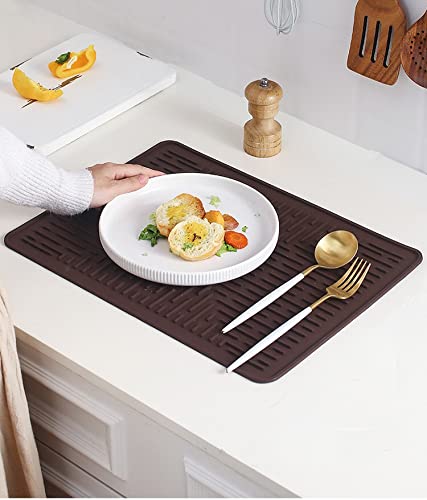 UNIQUE CART Dish Drying Mat for Kitchen Counter Non-Slip, Heat-Resistant Silicone Kitchen Mat for Utensils, Sink,Refrigerator,Drawer Liner | Multi-Purpose Kitchen Drainer Mat-16" x 12" Inch-(Coffee) - Image 4