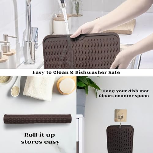 UNIQUE CART Dish Drying Mat for Kitchen Counter Non-Slip, Heat-Resistant Silicone Kitchen Mat for Utensils, Sink,Refrigerator,Drawer Liner | Multi-Purpose Kitchen Drainer Mat-16" x 12" Inch-(Coffee) - Image 5