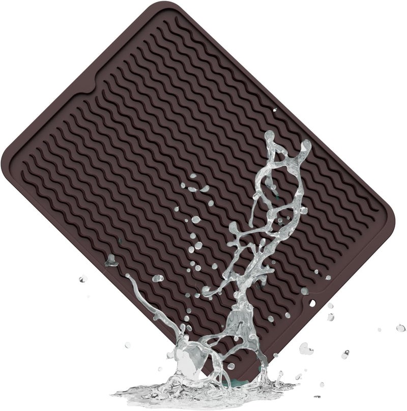 UNIQUE CART Dish Drying Mat for Kitchen Counter Non-Slip, Heat-Resistant Silicone Kitchen Mat for Utensils, Sink,Refrigerator,Drawer Liner | Multi-Purpose Kitchen Drainer Mat-16" x 12" Inch-(Coffee) - Image 1