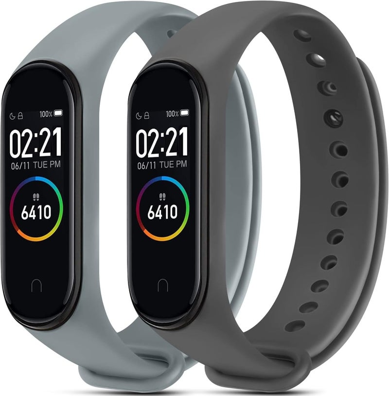 CERLINK Mi Band 5 & Mi Band 6 SmartWatch Strap, Silicone Adjustable Men Women Wristband-Lightgrey,Darkgrey - Image 1