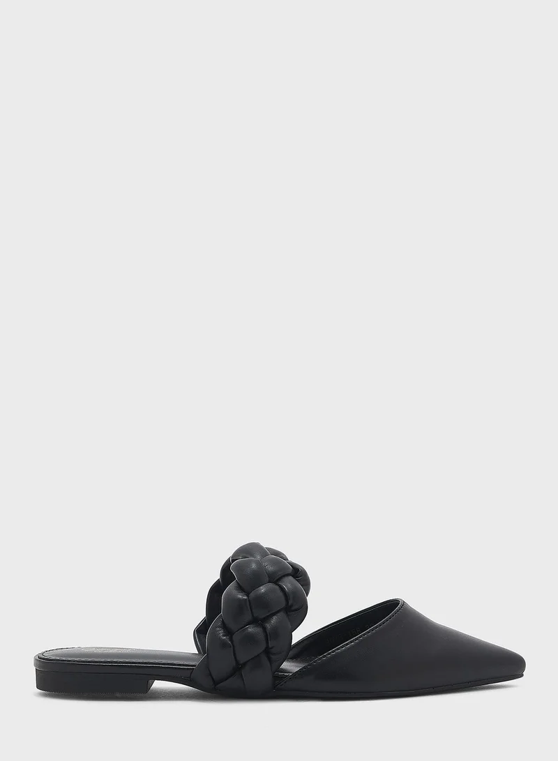 Ginger Plaited Pointed Slip On Flat Shoe Black