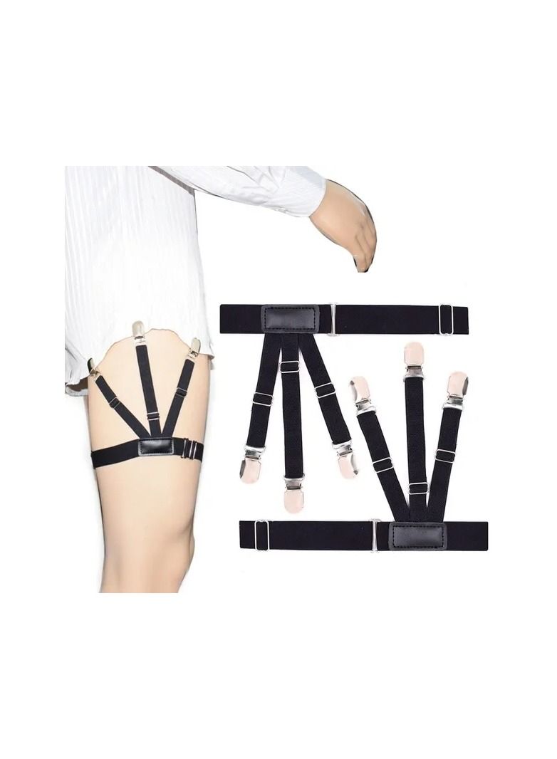 1-Pair Men and Women Shirt Stays Belt Non-slip Locking Clips,Keep Shirt Neating Tucked Leg Thigh Suspender Garters Strap,Adjustable Locking Clamps - Image 1