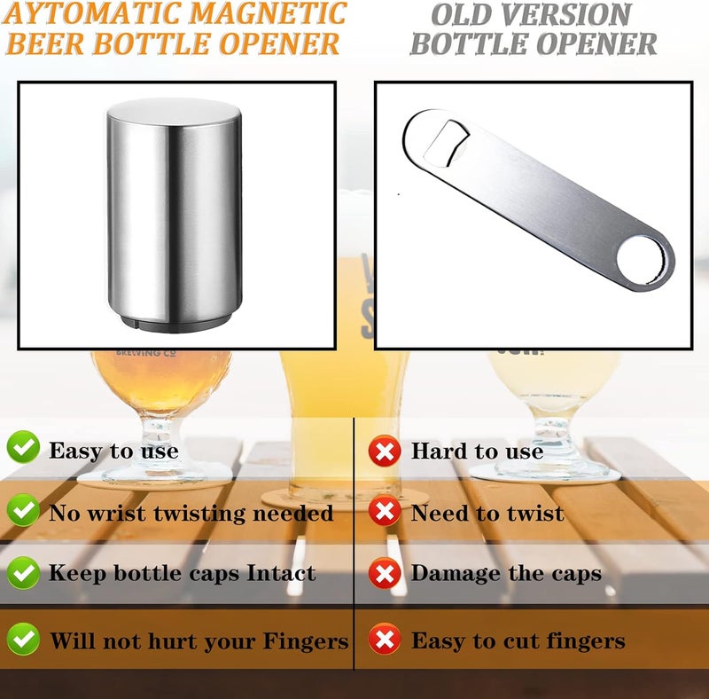 SmaringRobot 2PCS Pop-the-Top Beer Bottle Opener, Metal Automatic Magnetic Glass Bottle Cap Openers, Wine Bartender Tool Cap Catcher for Bar, Party, Wine Ceremony, Restaurant Household Utensils, Easy to Use-Silver - Image 3