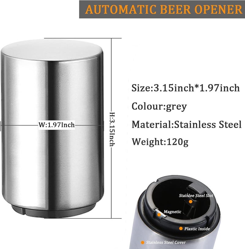 SmaringRobot 2PCS Pop-the-Top Beer Bottle Opener, Metal Automatic Magnetic Glass Bottle Cap Openers, Wine Bartender Tool Cap Catcher for Bar, Party, Wine Ceremony, Restaurant Household Utensils, Easy to Use-Silver - Image 2