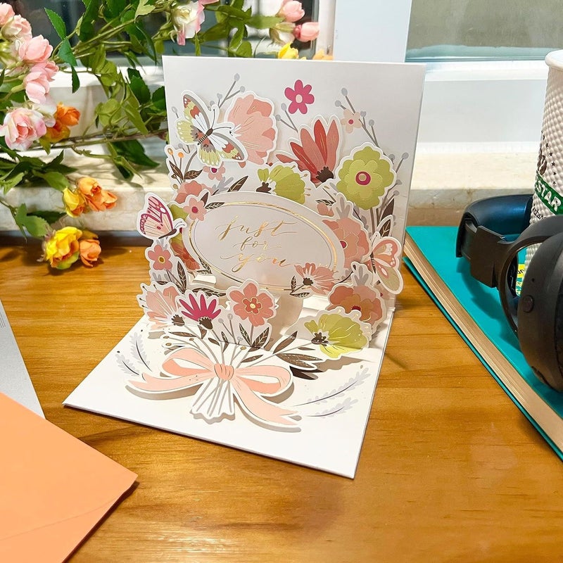 3D Pop-Up Card - Stunning floral and butterfly design greeting card with 'For You' message, perfect handmade paper craft gift for birthdays, anniversaries, or special occasions to show love. (model 8) - Image 1