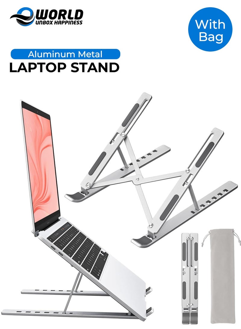 Eworld Laptop Stand for Desk – Aluminum Adjustable & Foldable Notebook Holder, Ergonomic Computer Riser with 7 Angles, Cooling Ventilation, Compatible with 10–15.6 Inch Laptops & Tablets (Silver) - Image 1