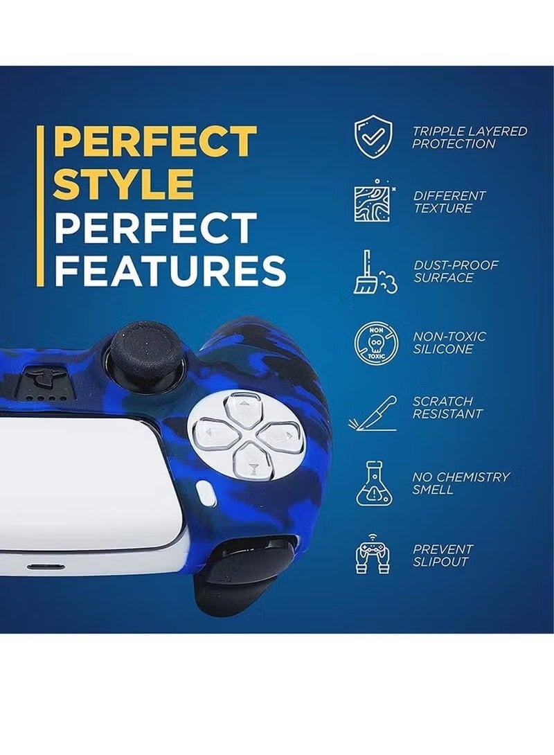 Unewshi Silicone Shell Accessories For Sony 5 PS5 Wireless Controller Handles With Non Slip Silicone Dust Protection Cover, PS5 Handle Shell x 2, With Thumb Handle x 10 (Red Camouflage+Blue) - Image 3