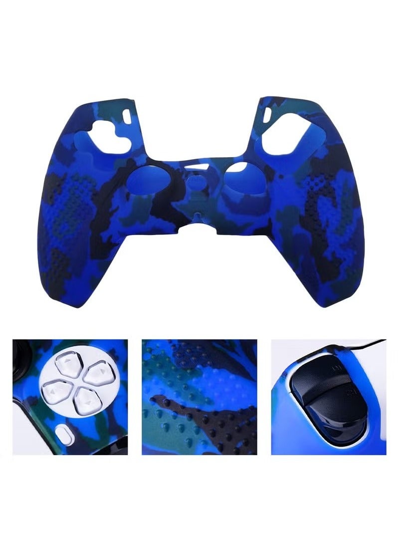 Unewshi Silicone Shell Accessories For Sony 5 PS5 Wireless Controller Handles With Non Slip Silicone Dust Protection Cover, PS5 Handle Shell x 2, With Thumb Handle x 10 (Red Camouflage+Blue) - Image 5